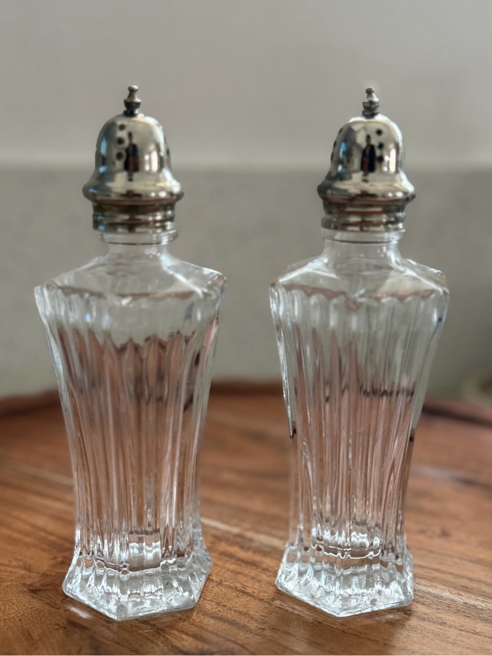 Mikasa Clear Glass Salt and Pepper Shakers with Silver Tops - Set of 2